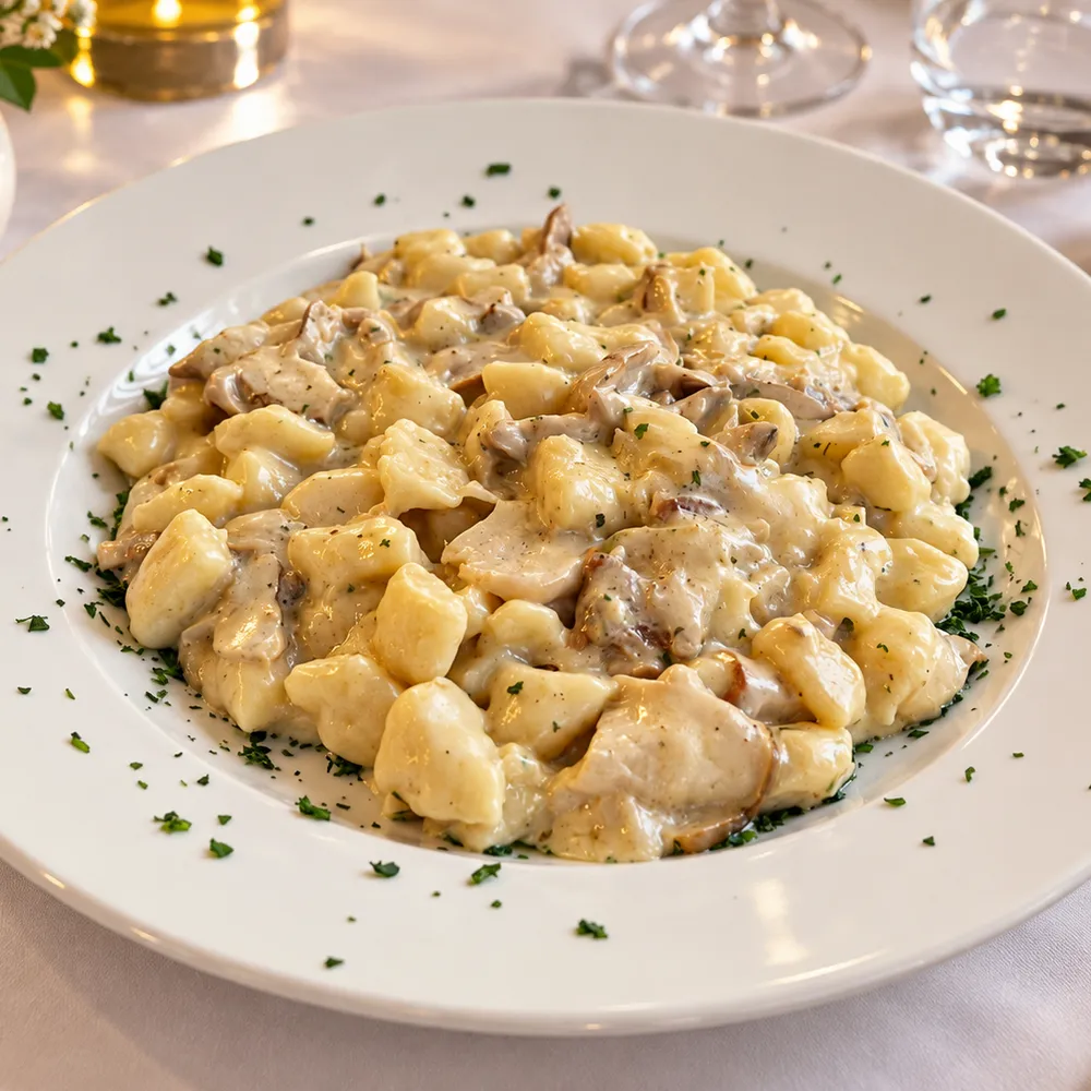 Gnocchi di castagne con funghi porcini.